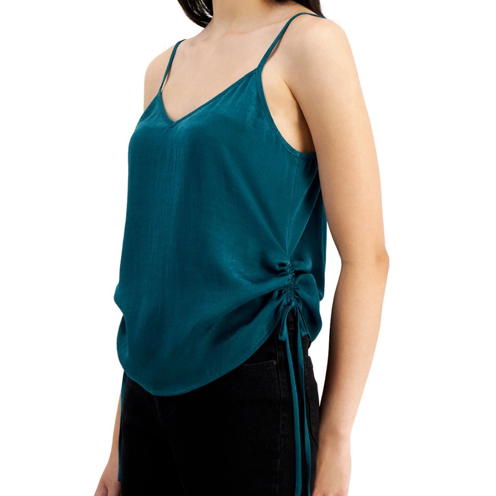 Kingston Grey Satin Side-Ruched Tank Top